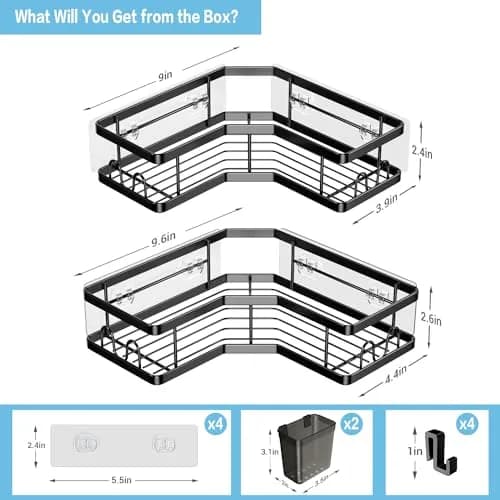 AKTECKE Corner Shower Caddy 2 Pack | No Drilling Stainless Steel Bathroom Organizer (9.6"×9.6"×2.6") thumbnail 6