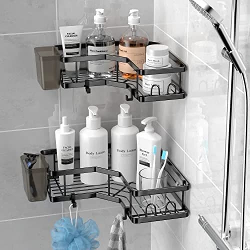 AKTECKE Corner Shower Caddy 2 Pack | No Drilling Stainless Steel Bathroom Organizer (9.6"×9.6"×2.6") thumbnail 2