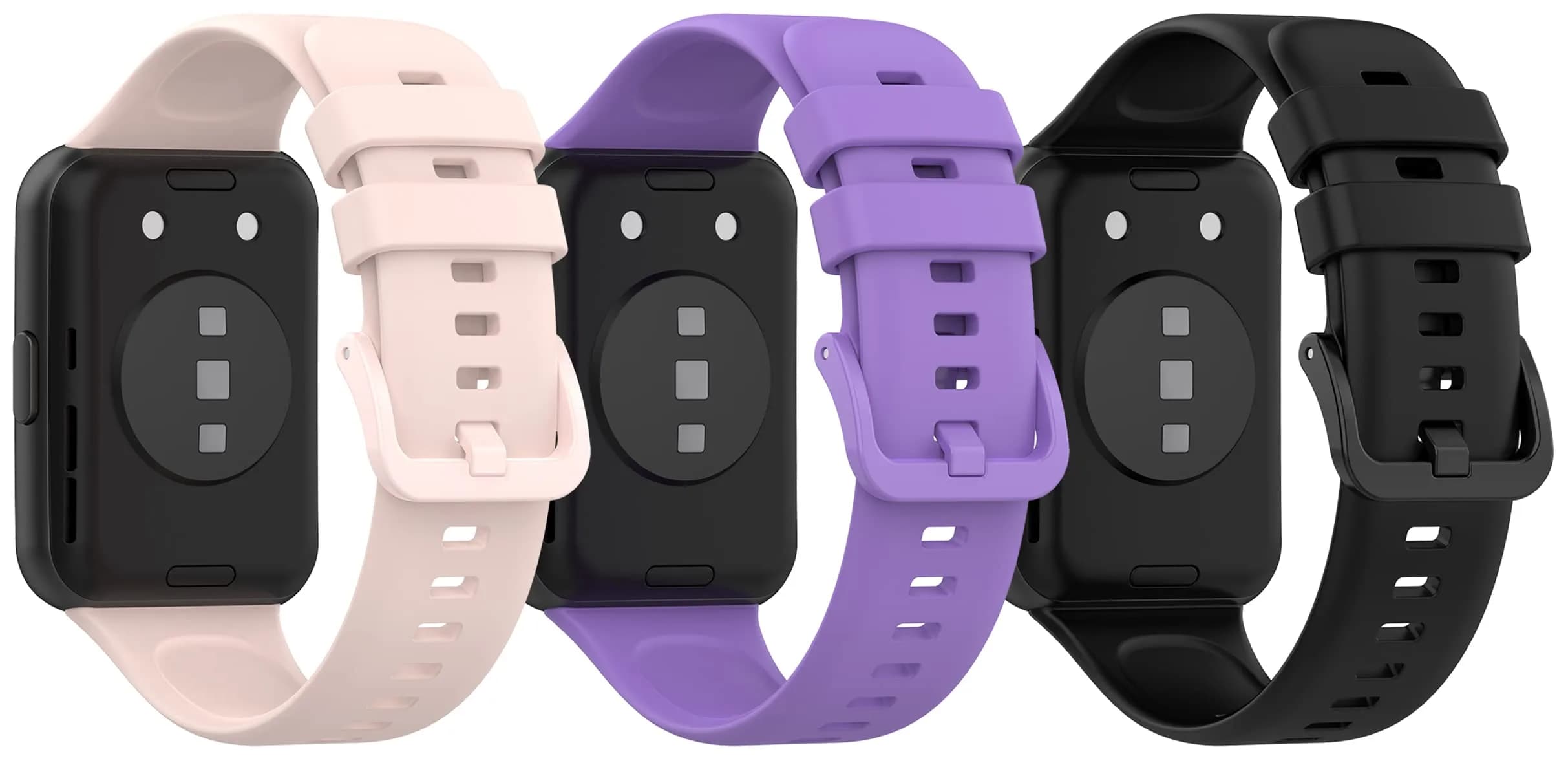TenCloud 3-Pack Silicone Watch Bands for Huawei Watch Fit 2 | Sport & Fashion Style, Adjustable Fit, No Fading — Pink+Black+Purple