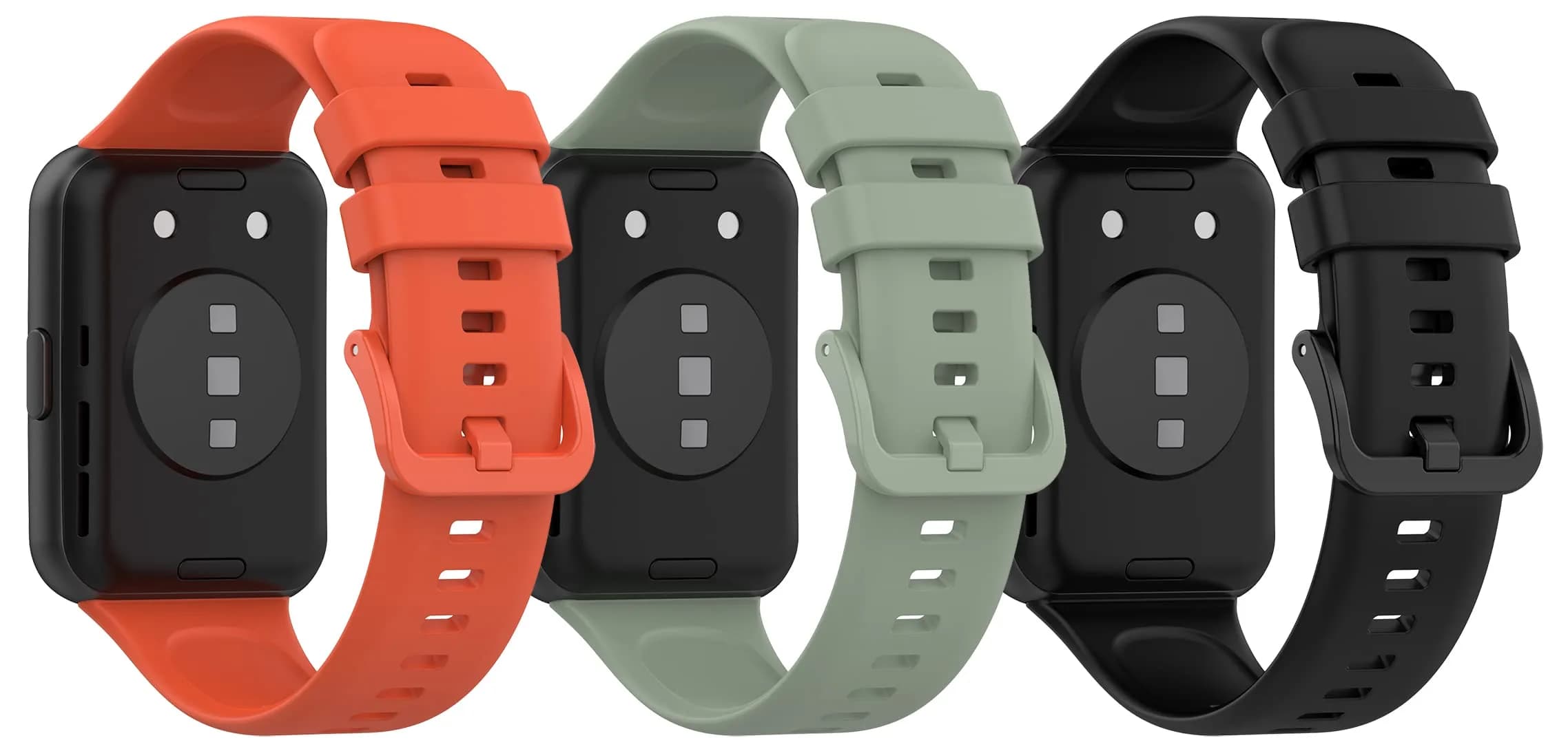 TenCloud 3-Pack Silicone Watch Bands for Huawei Watch Fit 2 | Sport & Fashion Style, Adjustable Fit, No Fading — Black+Green+Orange
