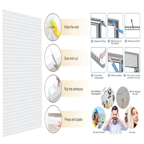 Jlong Cordless No-Drill Paper Pleated Window Shades 71"H x 35.4"W (180cm x 90cm) | Light Filtering & UV Protection thumbnail 4