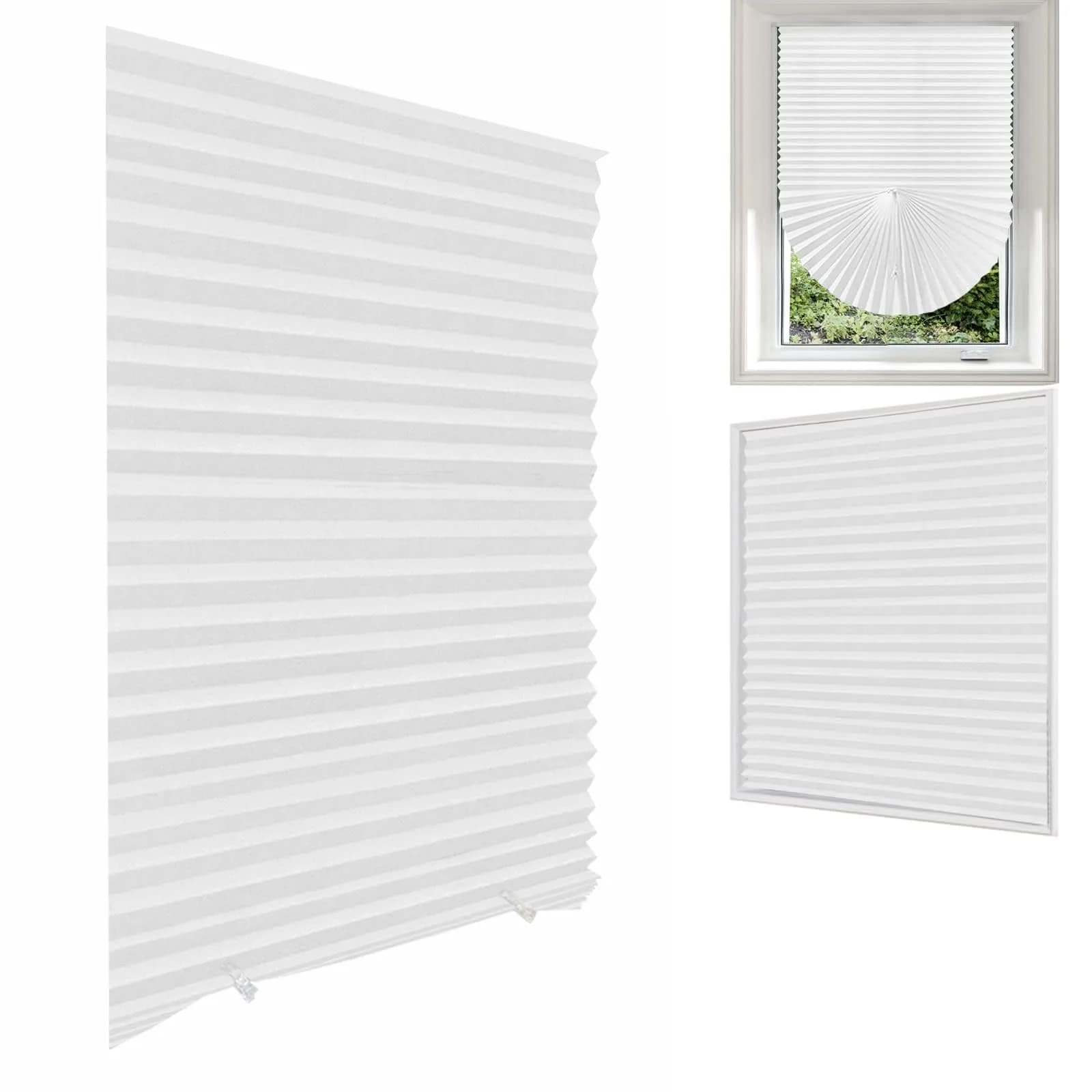 Jlong Cordless No Drill Stick-On Window Temporary Pleated Paper Shades 35.4cm (13.9") W x 149.9cm (59") H | Easy Install Light Filtering