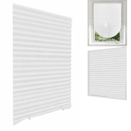 Jlong Cordless No Drill Stick-On Window Temporary Pleated Paper Shades 59"H x 23.6"W | Easy Install Light Filtering thumbnail 1