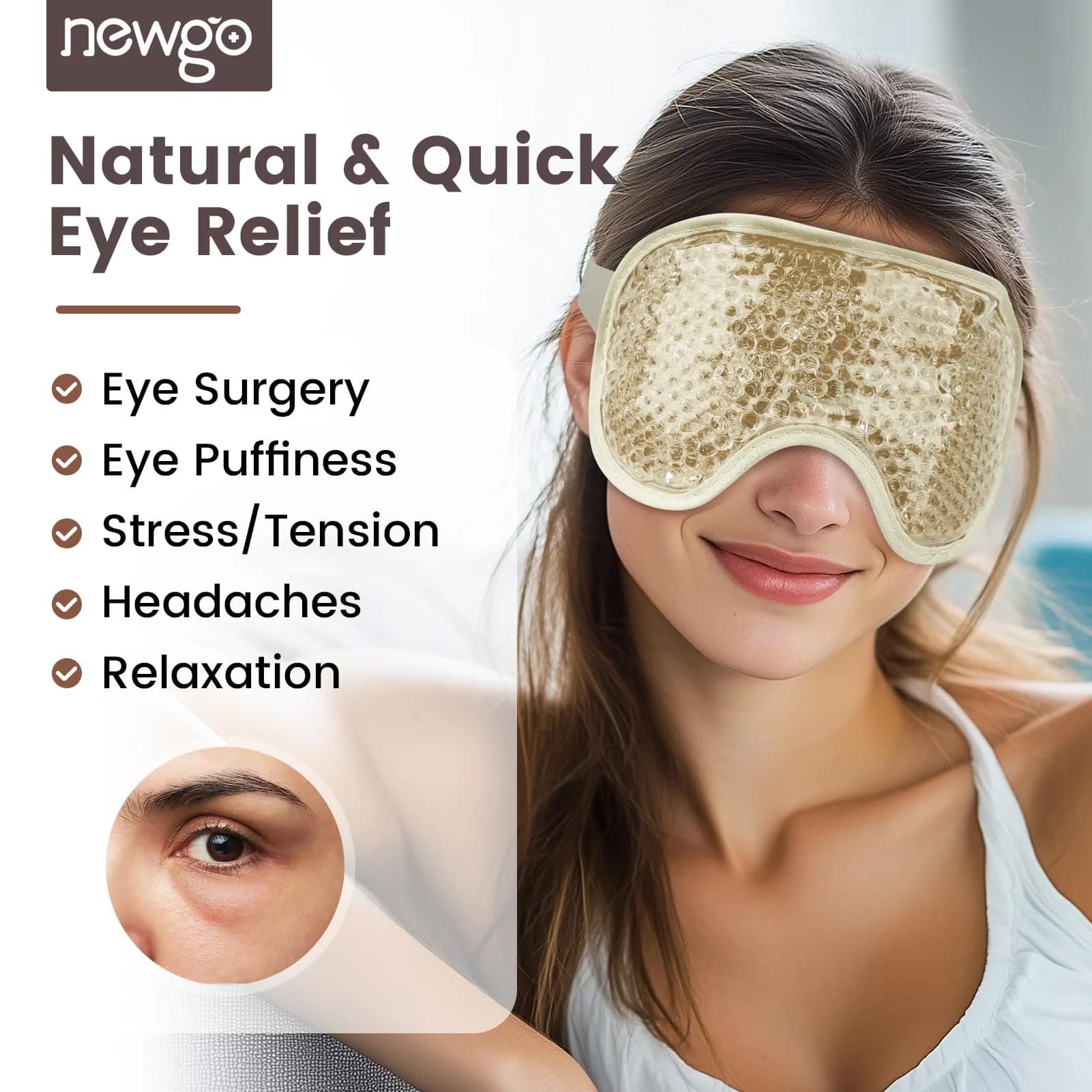 NEWGO Champane Cooling Eye Mask - Reusable Gel Ice Pack for Soothing Relief - view 2