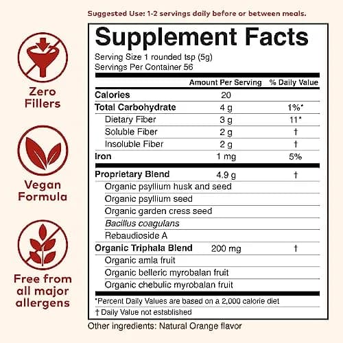 ORGANIC INDIA Psyllium Husk Powder, Orange Flavored, 10 Oz | Supports Digestion & Detox thumbnail 6