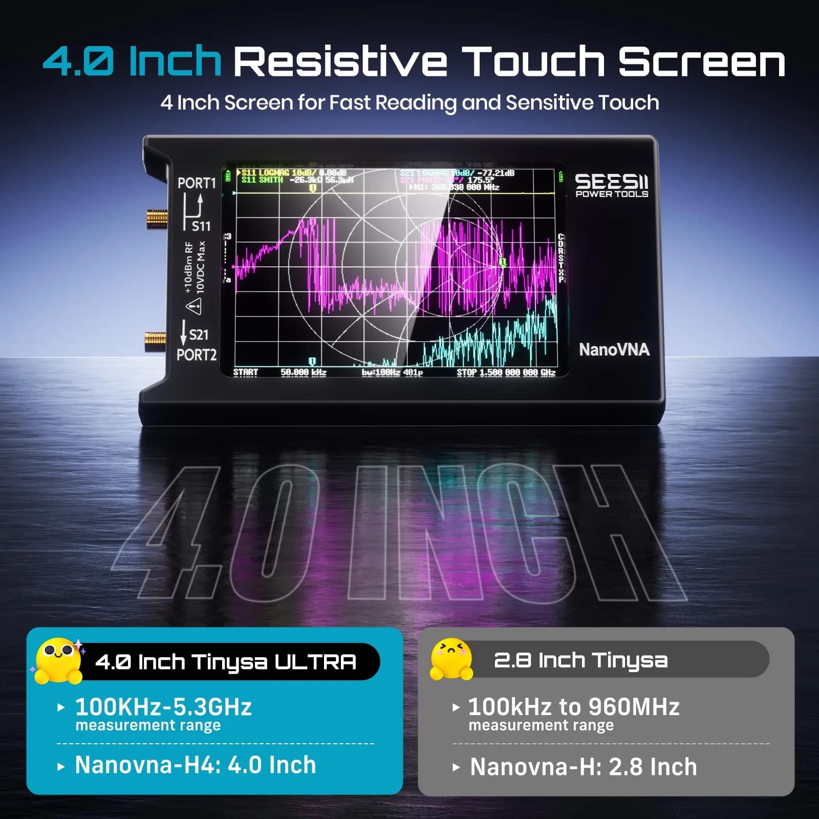 Seesii NanoVNA-H4 Vector Network Analyzer 1.5GHz 4" Touchscreen | Measures SWR, Phase, Smith Chart - view 3