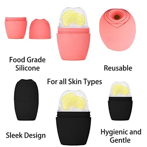 Evmliy Ice Roller for Face & Neck | 2-Pack Pink & Black Silicone Facial Massager for Puffiness Relief & Glow thumbnail 3