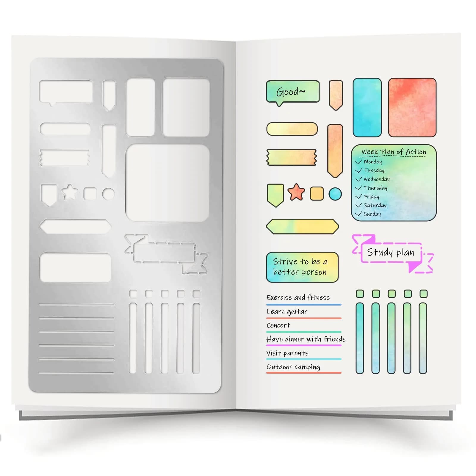 INFUNLY Metal Journal Stencil 17.7cm x 10.1cm (4"x7") | DIY Scrapbook & Planner Art Template — Journal Metal Stencil