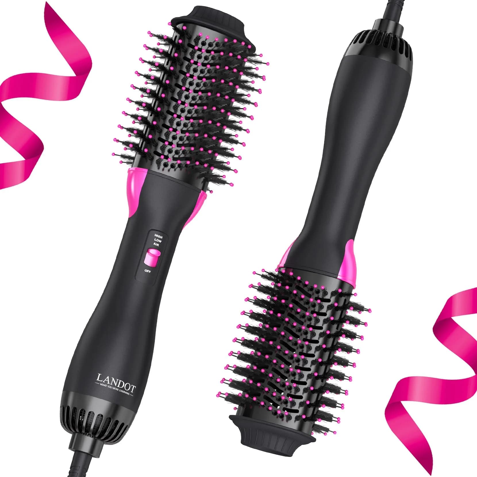 LANDOT Hot Air Brush 60mm Oval Barrel for Volumizing Smooth Blowouts | Ionic Anti-Frizz