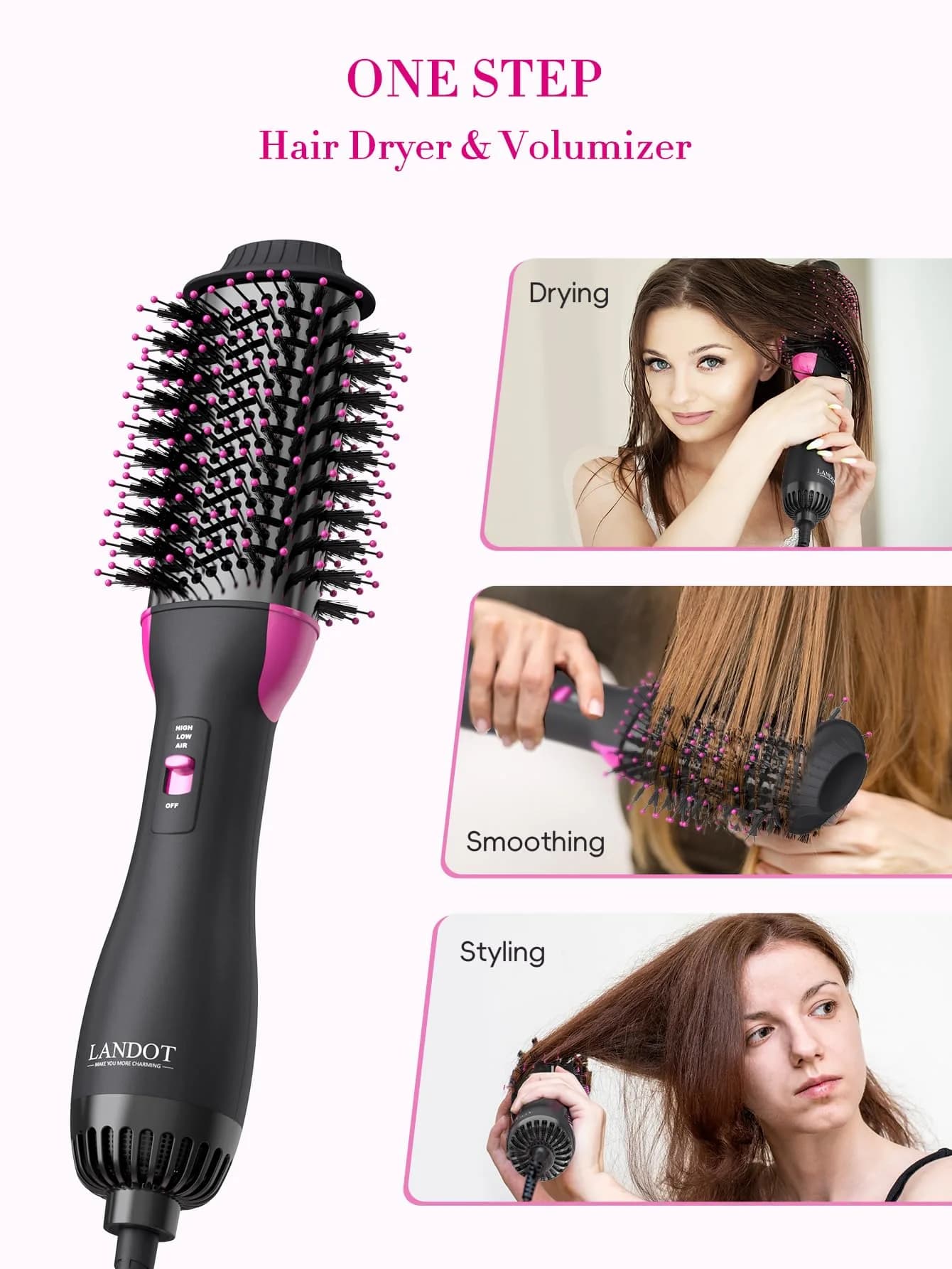 LANDOT Hot Air Brush 60mm Oval Barrel for Volumizing Smooth Blowouts | Ionic Anti-Frizz - view 6