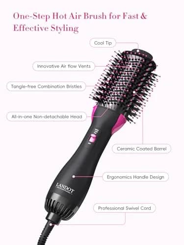 LANDOT Hot Air Brush 60mm Oval Barrel for Volumizing Smooth Blowouts | Ionic Anti-Frizz thumbnail 7