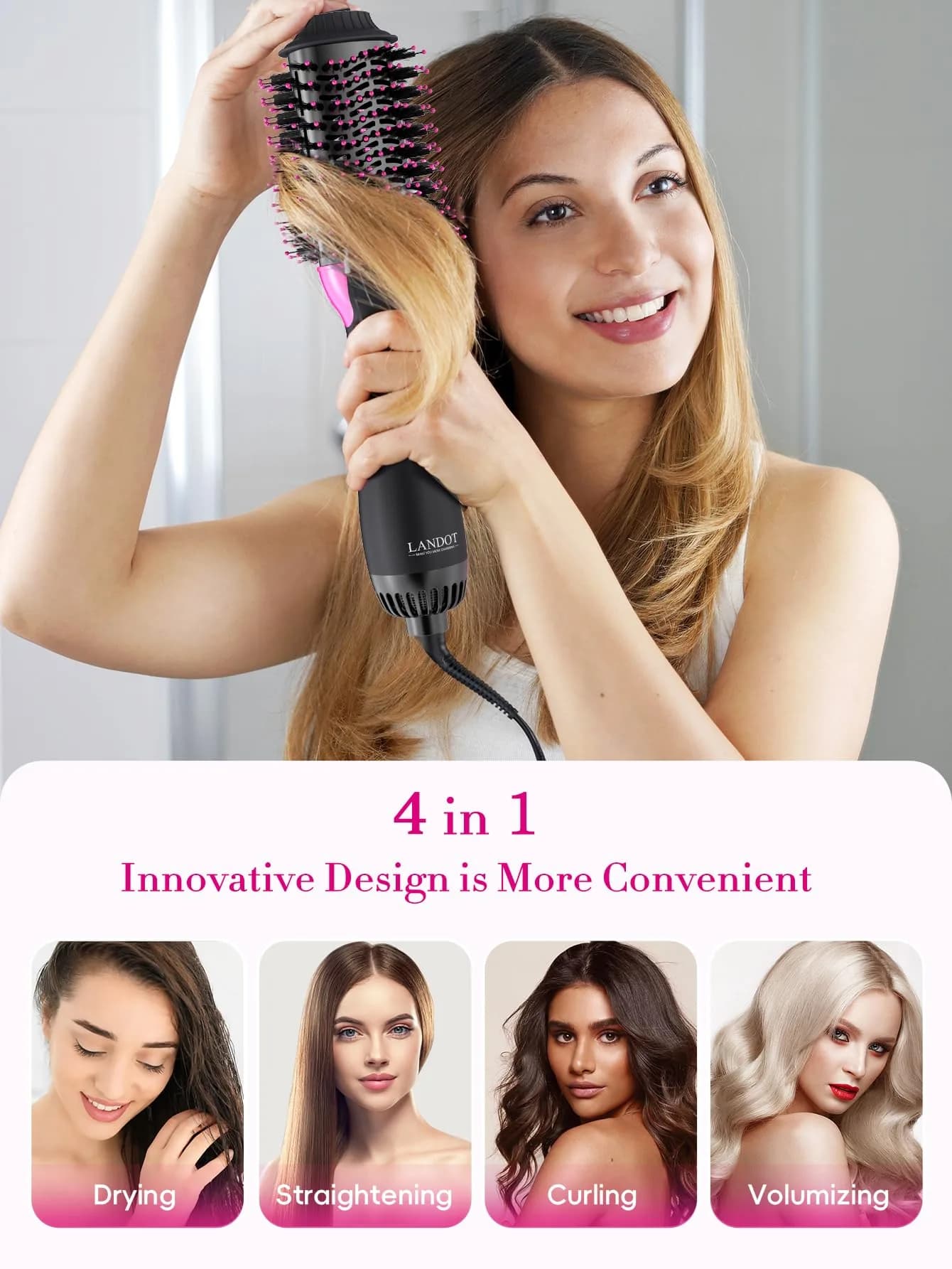 LANDOT Hot Air Brush 60mm Oval Barrel for Volumizing Smooth Blowouts | Ionic Anti-Frizz - view 2