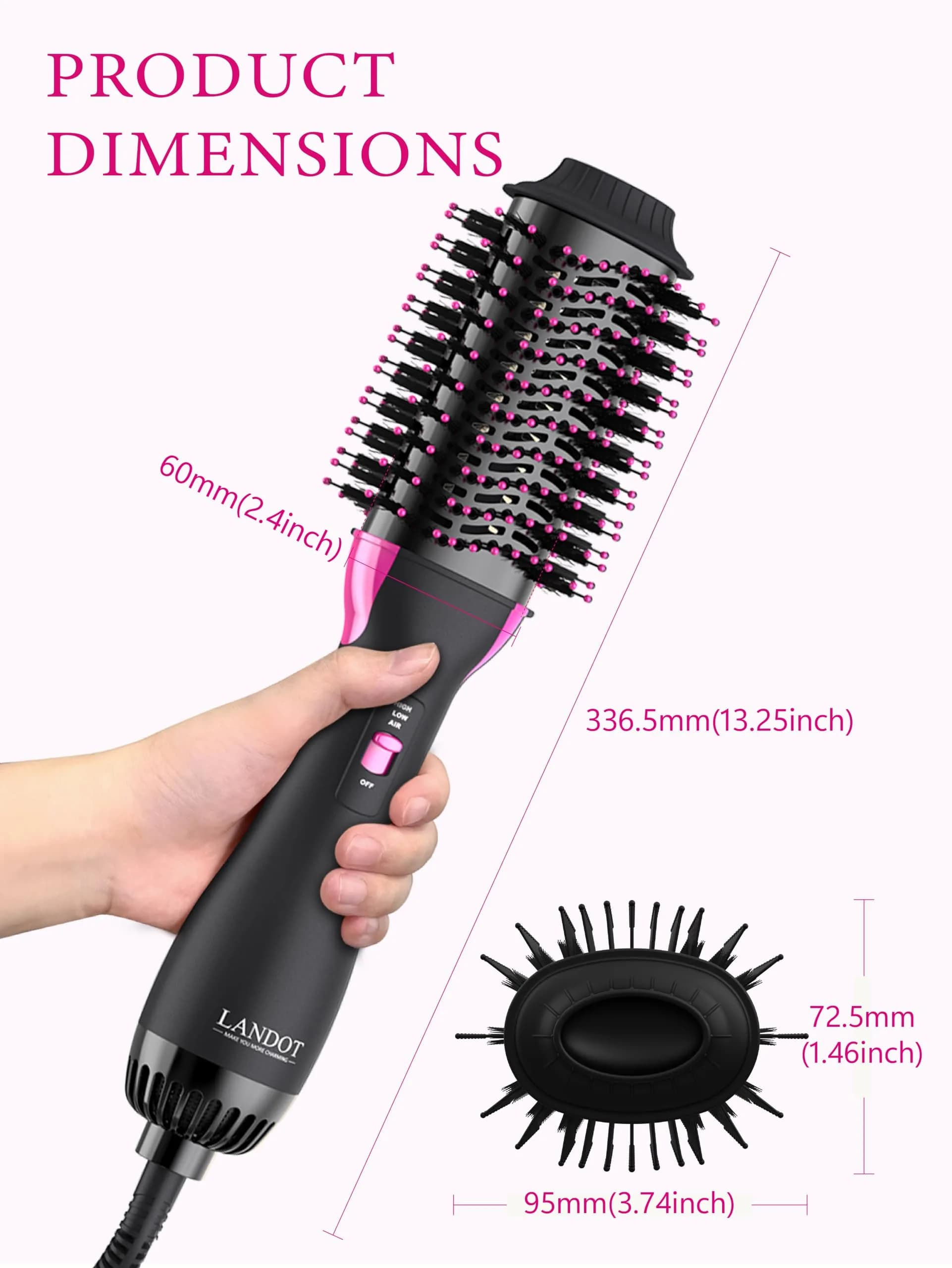 LANDOT Hot Air Brush 60mm Oval Barrel for Volumizing Smooth Blowouts | Ionic Anti-Frizz - view 3
