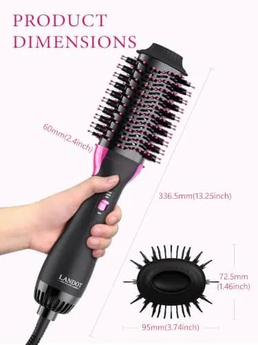 LANDOT Hot Air Brush 60mm Oval Barrel for Volumizing Smooth Blowouts | Ionic Anti-Frizz thumbnail 3