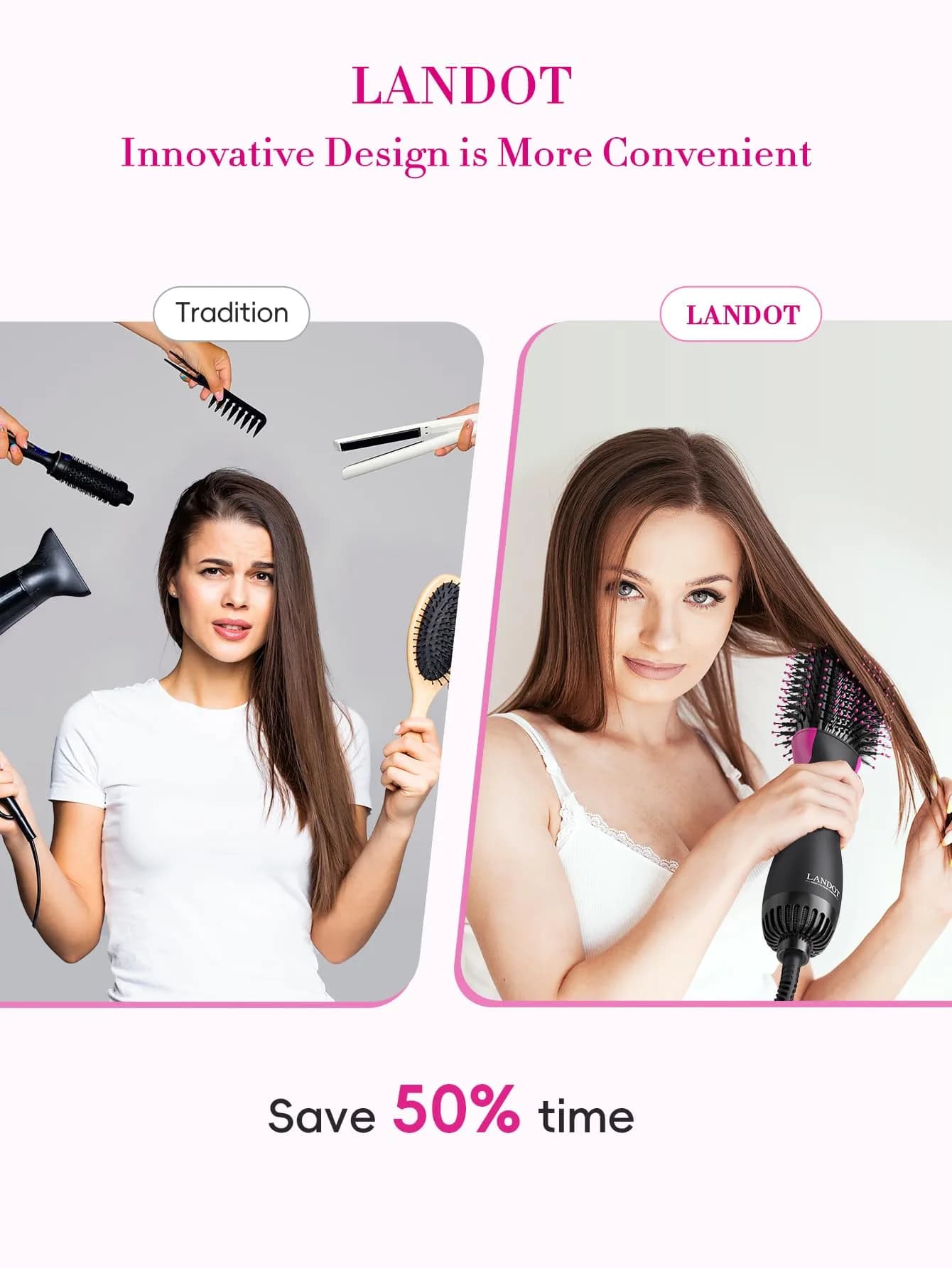 LANDOT Hot Air Brush 60mm Oval Barrel for Volumizing Smooth Blowouts | Ionic Anti-Frizz - view 4