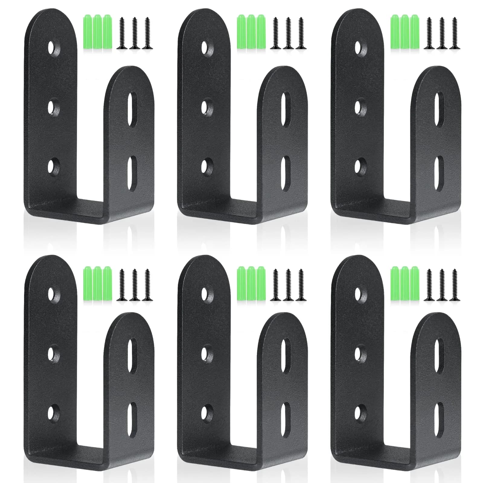 Riuog U Bracket Door Security Bar 6 Pack | Heavy Duty Steel Wall Mount for 2x4 Lumber — Black