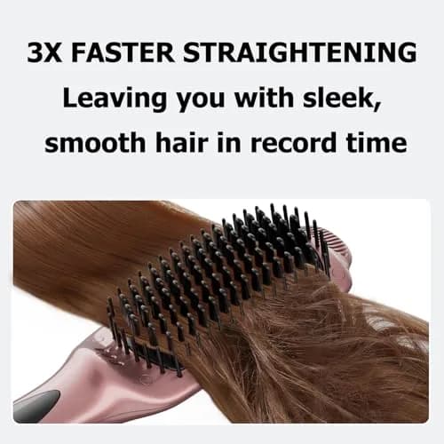 LANDOT Ionic Hair Straightening Brush, Anti-Frizz Ceramic Heated Hot Comb | 12 Heat Settings, Dual Voltage, Auto-Off, Rose Gold thumbnail 9