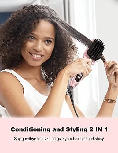 LANDOT Ionic Hair Straightening Brush, Anti-Frizz Ceramic Heated Hot Comb | 12 Heat Settings, Dual Voltage, Auto-Off, Rose Gold thumbnail 2