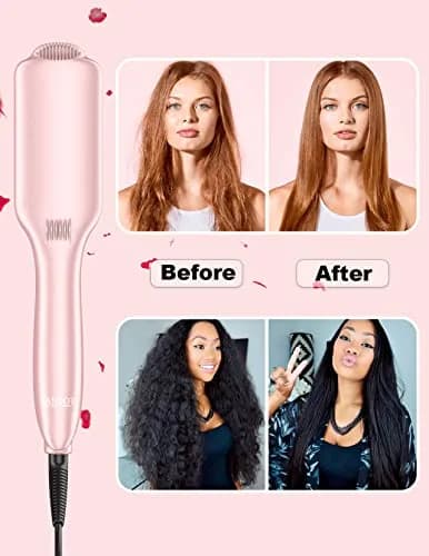 LANDOT Ionic Hair Straightening Brush, Anti-Frizz Ceramic Heated Hot Comb | 12 Heat Settings, Dual Voltage, Auto-Off, Rose Gold thumbnail 3