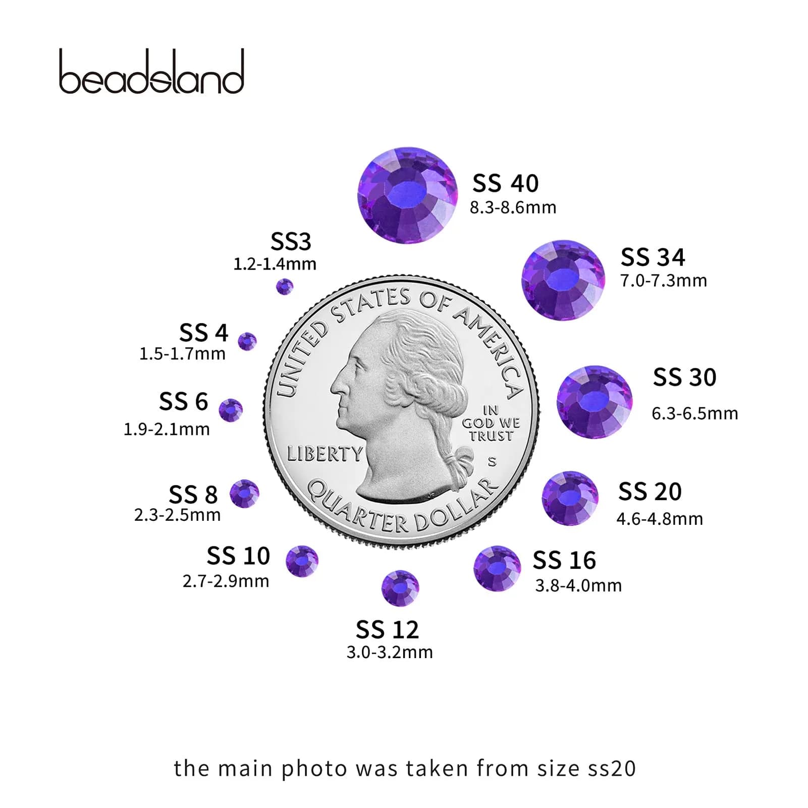 BEADSLAND Purple Velvet Hotfix Rhinestones SS16 (1440pcs, 3.8-4.0mm) | Bulk Glass Crystal Embellishments for Crafts - view 3