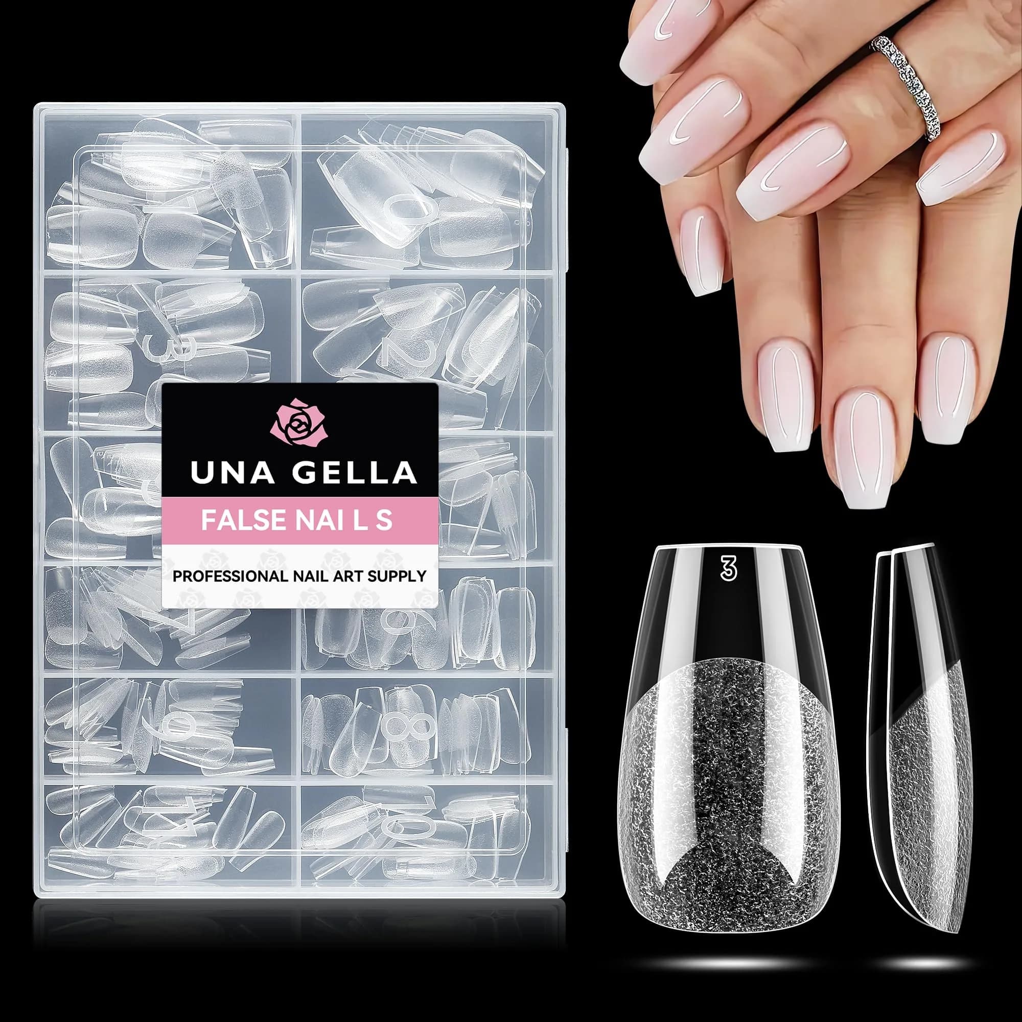 UNA GELLA Short Coffin Nail Tips 216pcs/12 Sizes | Soft Gel Tips for DIY Manicure