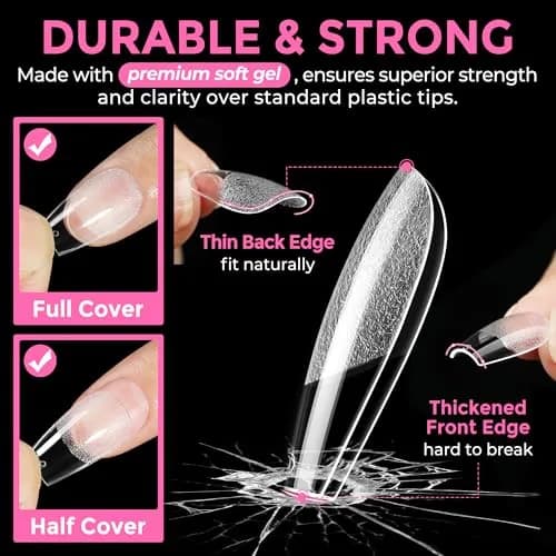 UNA GELLA Short Coffin Nail Tips 216pcs/12 Sizes | Soft Gel Tips for DIY Manicure thumbnail 5