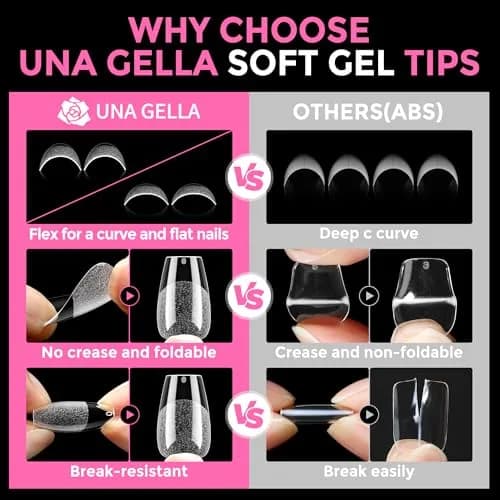 UNA GELLA Short Coffin Nail Tips 216pcs/12 Sizes | Soft Gel Tips for DIY Manicure thumbnail 6