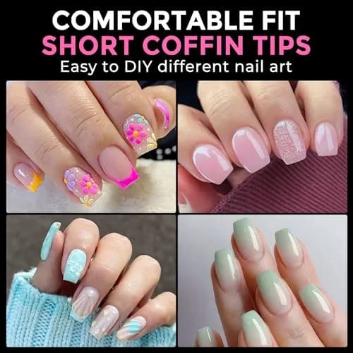 UNA GELLA Short Coffin Nail Tips 216pcs/12 Sizes | Soft Gel Tips for DIY Manicure thumbnail 2