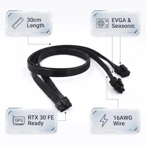 lilila-ree 12Pin GPU Power Adapter 30cm | Compact, High-Quality EVGA/Seasonic Compatible thumbnail 2