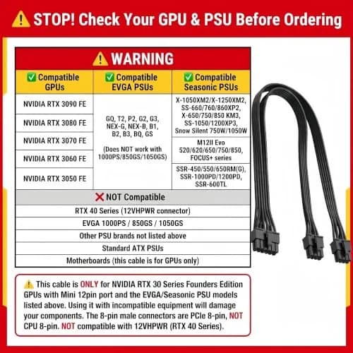 lilila-ree 12Pin GPU Power Adapter 30cm | Compact, High-Quality EVGA/Seasonic Compatible thumbnail 4