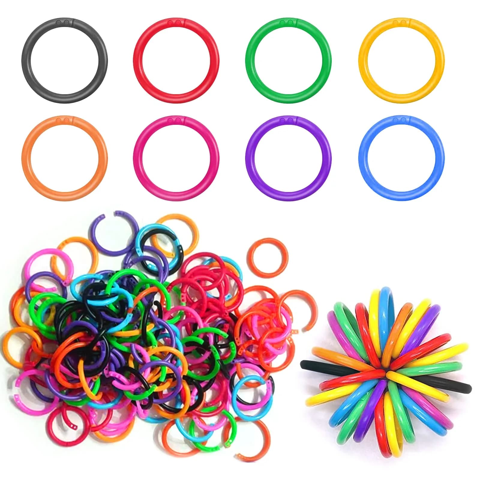 TYMXGHF 160 PCS Plastic Loose Leaf Binder Rings 28mm (1.1 inch) | Colorful Mixed DIY Keychain Ring Clips for Paper & Cards - main product image