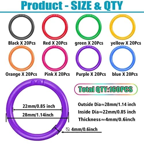 TYMXGHF 160 PCS Plastic Loose Leaf Binder Rings 28mm (1.1 inch) | Colorful Mixed DIY Keychain Ring Clips for Paper & Cards thumbnail 2