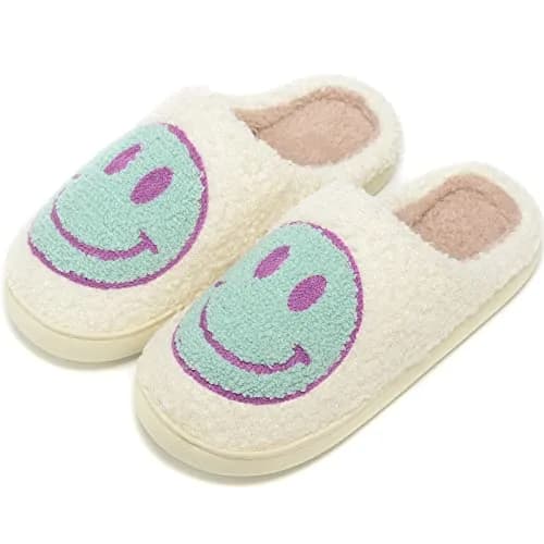 Kolege Smile Face Slippers for Women Men 8.5-9.5 Women/8-9 Men | Non-Slip Plush Winter Slides thumbnail 1