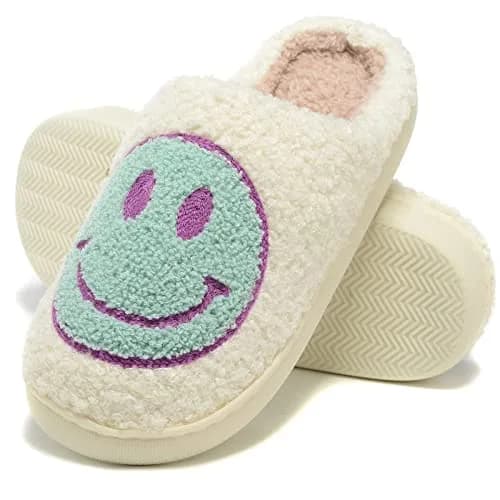 Kolege Smile Face Slippers for Women Men 8.5-9.5 Women/8-9 Men | Non-Slip Plush Winter Slides thumbnail 4