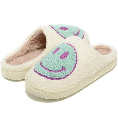 Kolege Smile Face Slippers for Women Men 8.5-9.5 Women/8-9 Men | Non-Slip Plush Winter Slides thumbnail 2