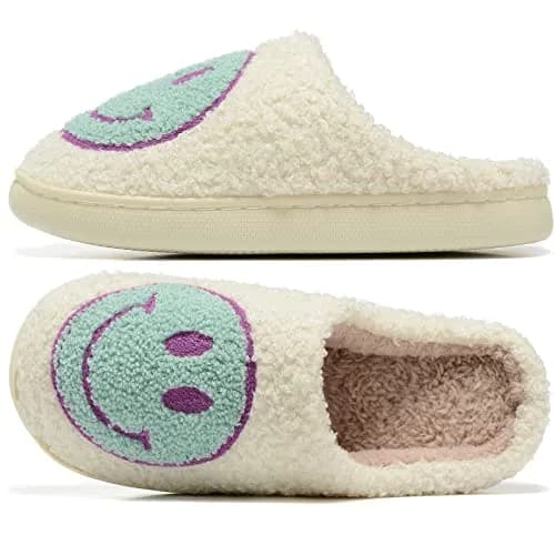 Kolege Smile Face Slippers for Women Men 8.5-9.5 Women/8-9 Men | Non-Slip Plush Winter Slides thumbnail 3