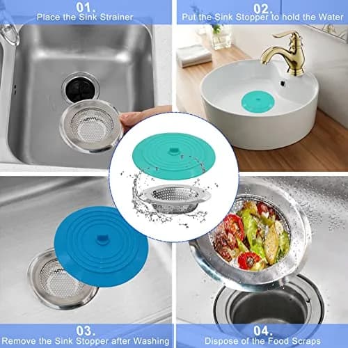 V-TOP Kitchen Drain Strainer Stopper 4 Pack | Universal 6 Inch Silicone Plug & 4.5 Inch Stainless Steel Basket Strainer thumbnail 5