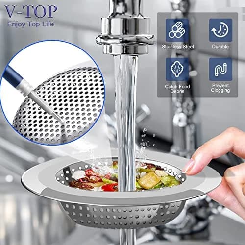 V-TOP Kitchen Drain Strainer Stopper 4 Pack | Universal 6 Inch Silicone Plug & 4.5 Inch Stainless Steel Basket Strainer thumbnail 2