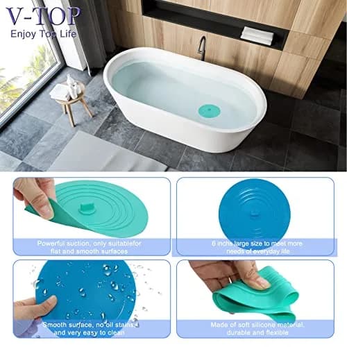 V-TOP Kitchen Drain Strainer Stopper 4 Pack | Universal 6 Inch Silicone Plug & 4.5 Inch Stainless Steel Basket Strainer thumbnail 3