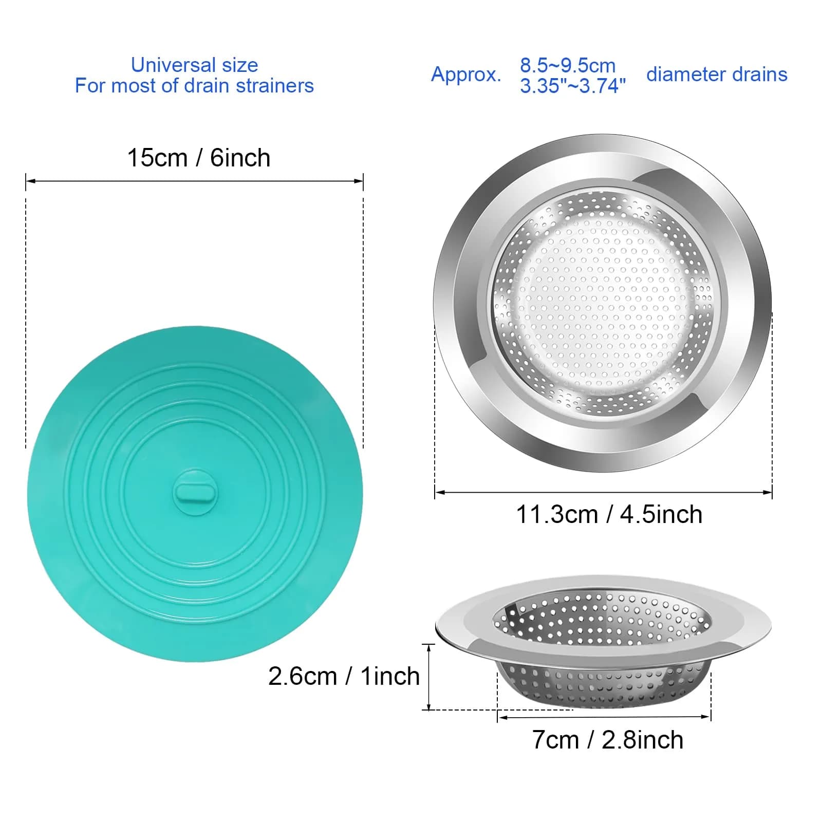 V-TOP Kitchen Drain Strainer Stopper 4 Pack | Universal 6 Inch Silicone Plug & 4.5 Inch Stainless Steel Basket Strainer - view 4
