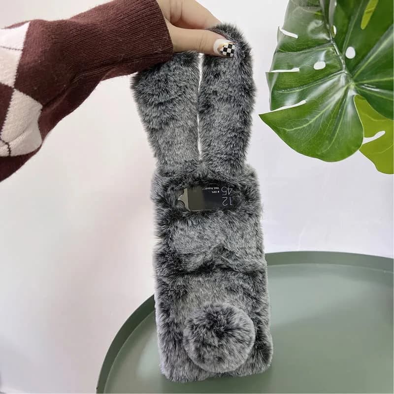 Omio Galaxy Z Flip 4 Faux Fur Plush Case | Pink Leopard Fluffy Back Cover thumbnail 14