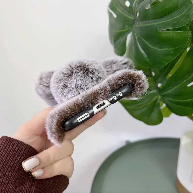 Omio Galaxy Z Flip 4 Faux Fur Plush Case | Pink Leopard Fluffy Back Cover thumbnail 10