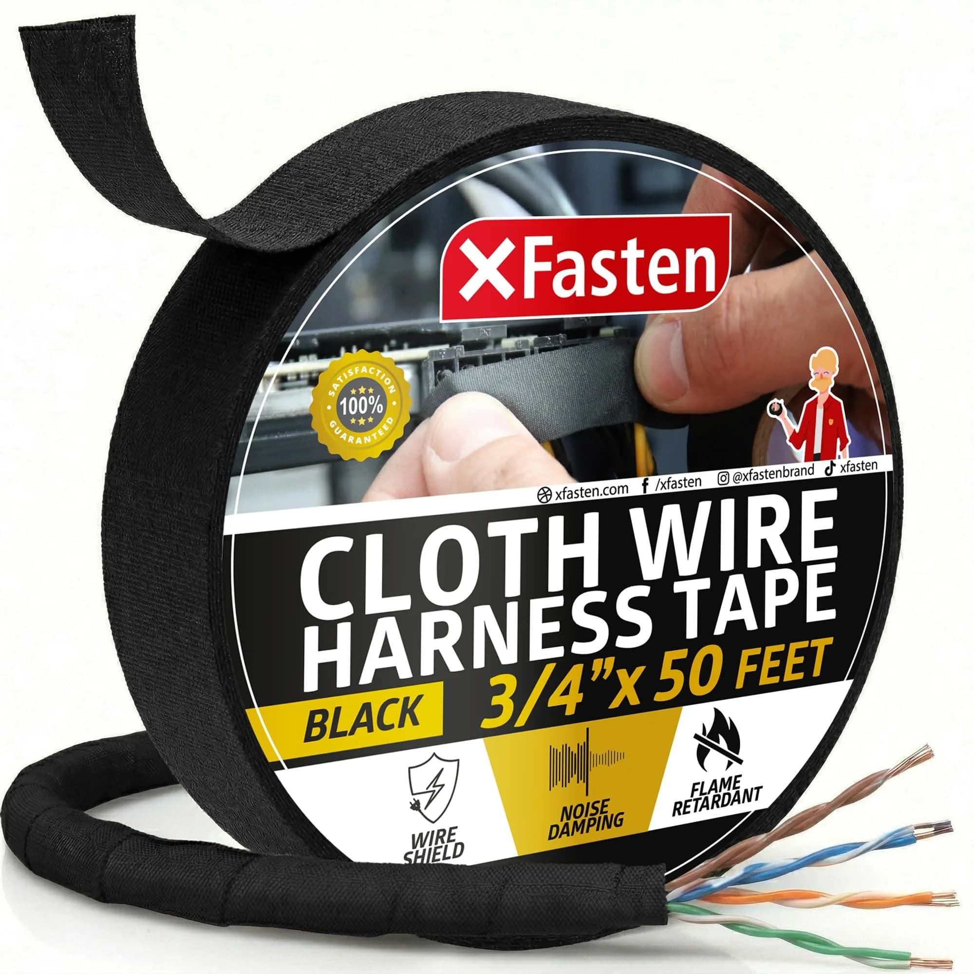 XFasten Wire Harness Tape, 3/4-Inch x 50-Foot, High Temp Automotive Felt Cloth Tape for Engines & Cable Protection