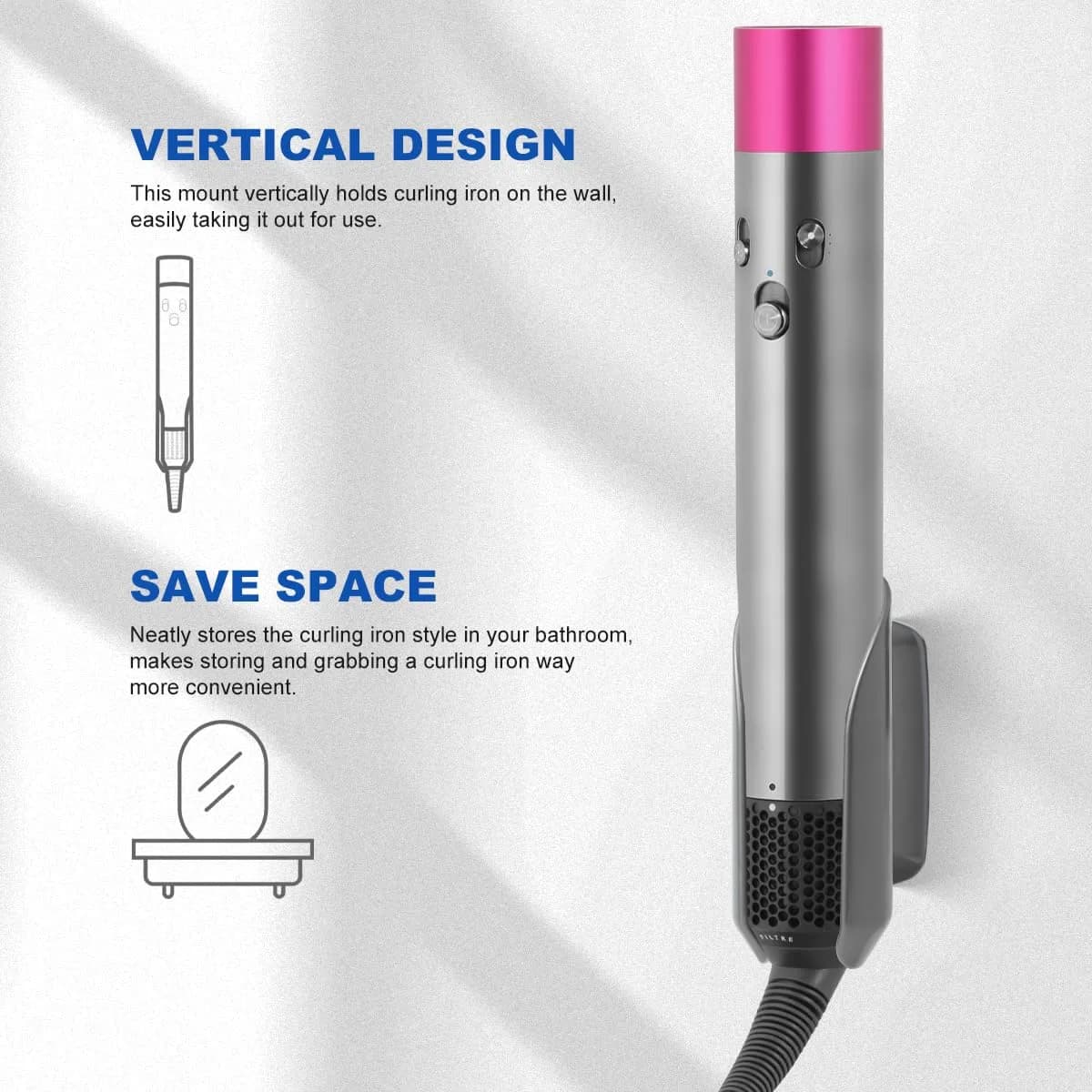 LANMU Gray Wall Mount Holder for Dyson Airwrap/Airstrait Styler | Organizer Stand for Home Bathroom - view 2