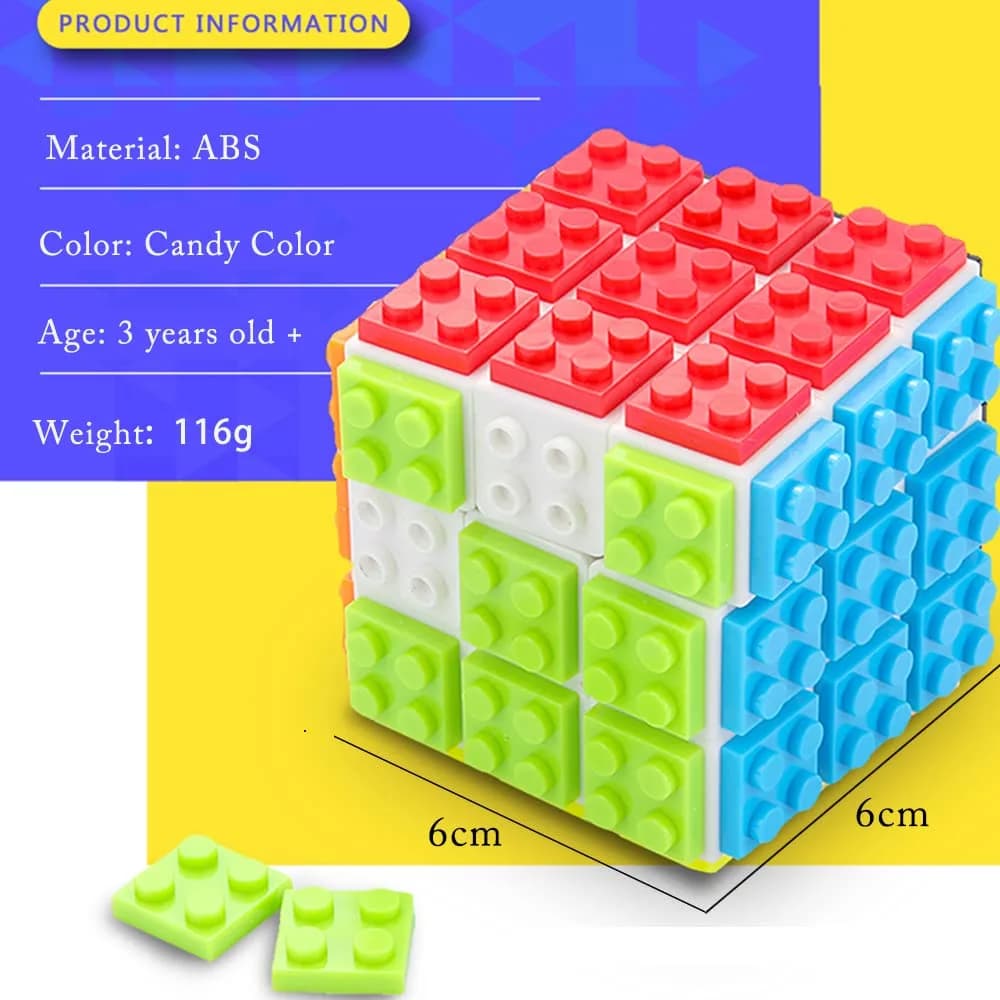 Ulanlan Speed Magic Cube 3x3 Build-on Brick 7.1cm (2.8") | Smooth Turning Puzzle with Building Blocks - view 2
