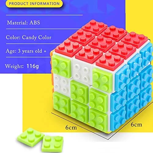 Ulanlan Speed Magic Cube 3x3 Build-on Brick 7.1cm (2.8") | Smooth Turning Puzzle with Building Blocks thumbnail 2