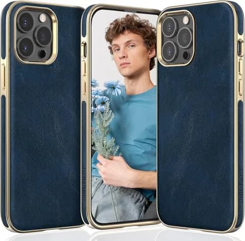 LOHASIC for iPhone 14 Pro Case Leather, Protective Phone Cover, Blue | Luxury Vegan Leather with Drop & Anti-Slip thumbnail 1