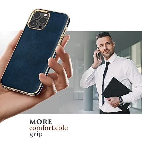 LOHASIC for iPhone 14 Pro Case Leather, Protective Phone Cover, Blue | Luxury Vegan Leather with Drop & Anti-Slip thumbnail 5