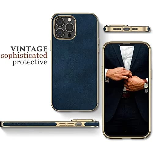 LOHASIC for iPhone 14 Pro Case Leather, Protective Phone Cover, Blue | Luxury Vegan Leather with Drop & Anti-Slip thumbnail 3