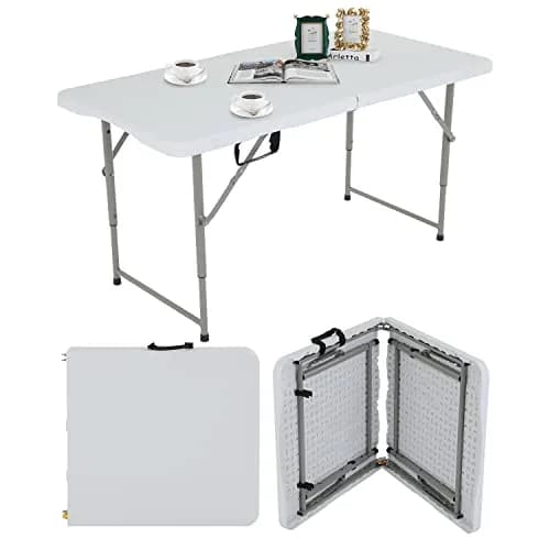 Pazidom 4FT Folding Table, Height Adjustable, Heavy Duty Plastic, 330LBS Capacity | Portable & Fold-in-Half thumbnail 1
